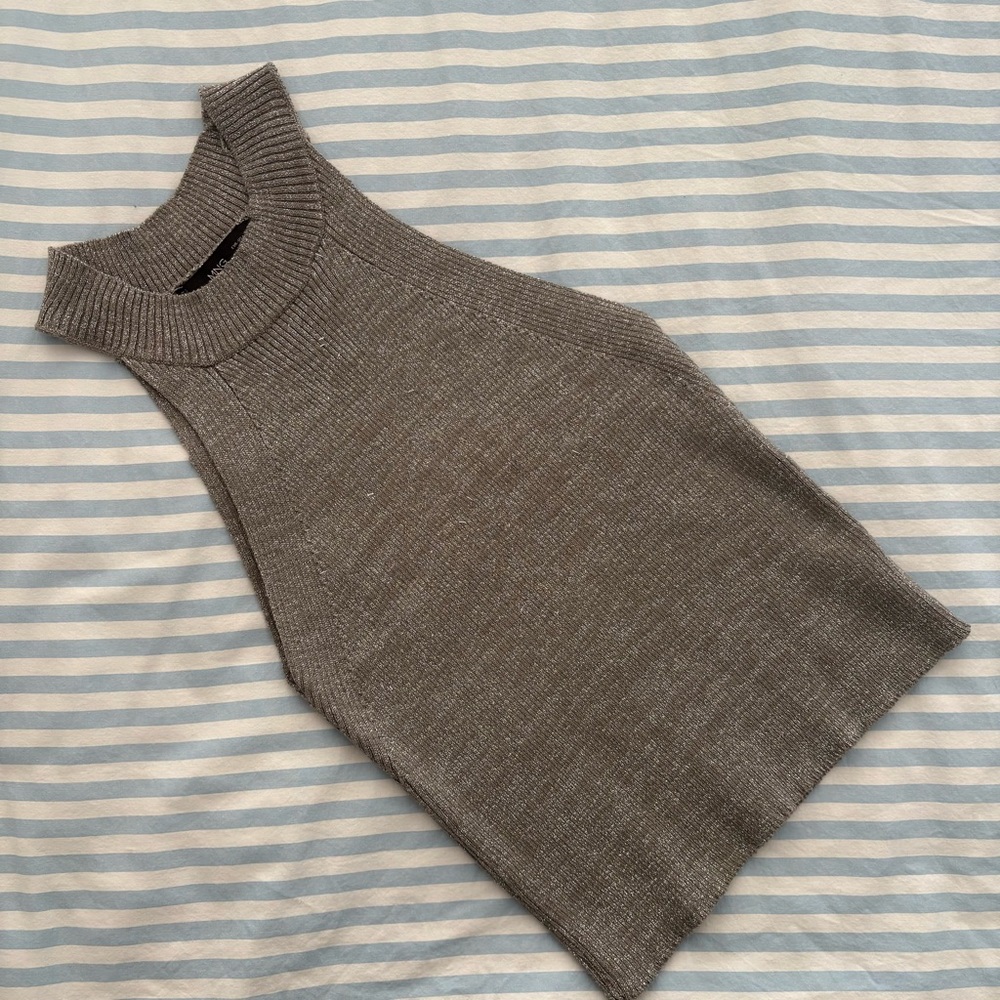 Mango Lurex Halter Neck Fine Knit Sleeveless Top In Silver Size M NWOT - Picture 12 of 15